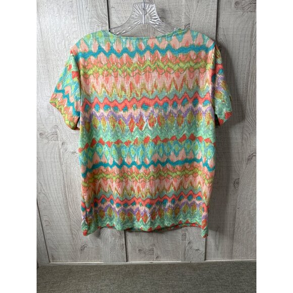 Rafaella Womens Large Shirt Coral Orange Green Cowl Neck Short Sleeve Boho Top - Picture 3 of 7